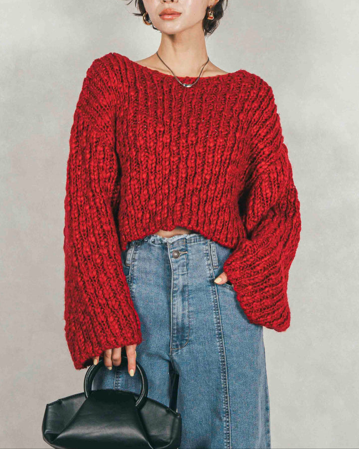 ［SET］ボリュームチャンキースラブ クロップドニット+センターシーム リラックスカラーデニム（2SET）