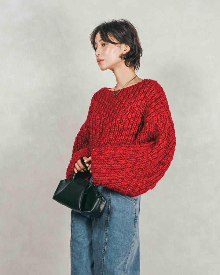 ［SET］ボリュームチャンキースラブ クロップドニット+センターシーム リラックスカラーデニム（2SET）