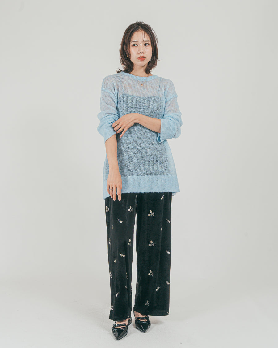［SET］モヘアTouchローゲージカラーニット + Flower刺繍 ベロアパンツ（2SET）