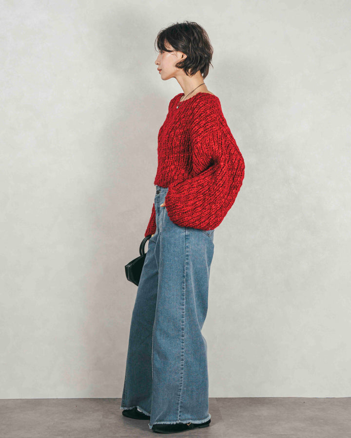 ［SET］ボリュームチャンキースラブ クロップドニット+センターシーム リラックスカラーデニム（2SET）