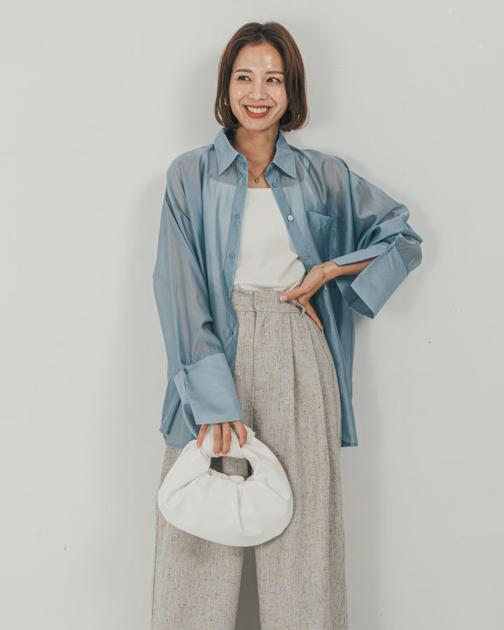 ［SET］Clear Sheer オーバーシャツ + Tweedダブルタックパンツ（2SET）