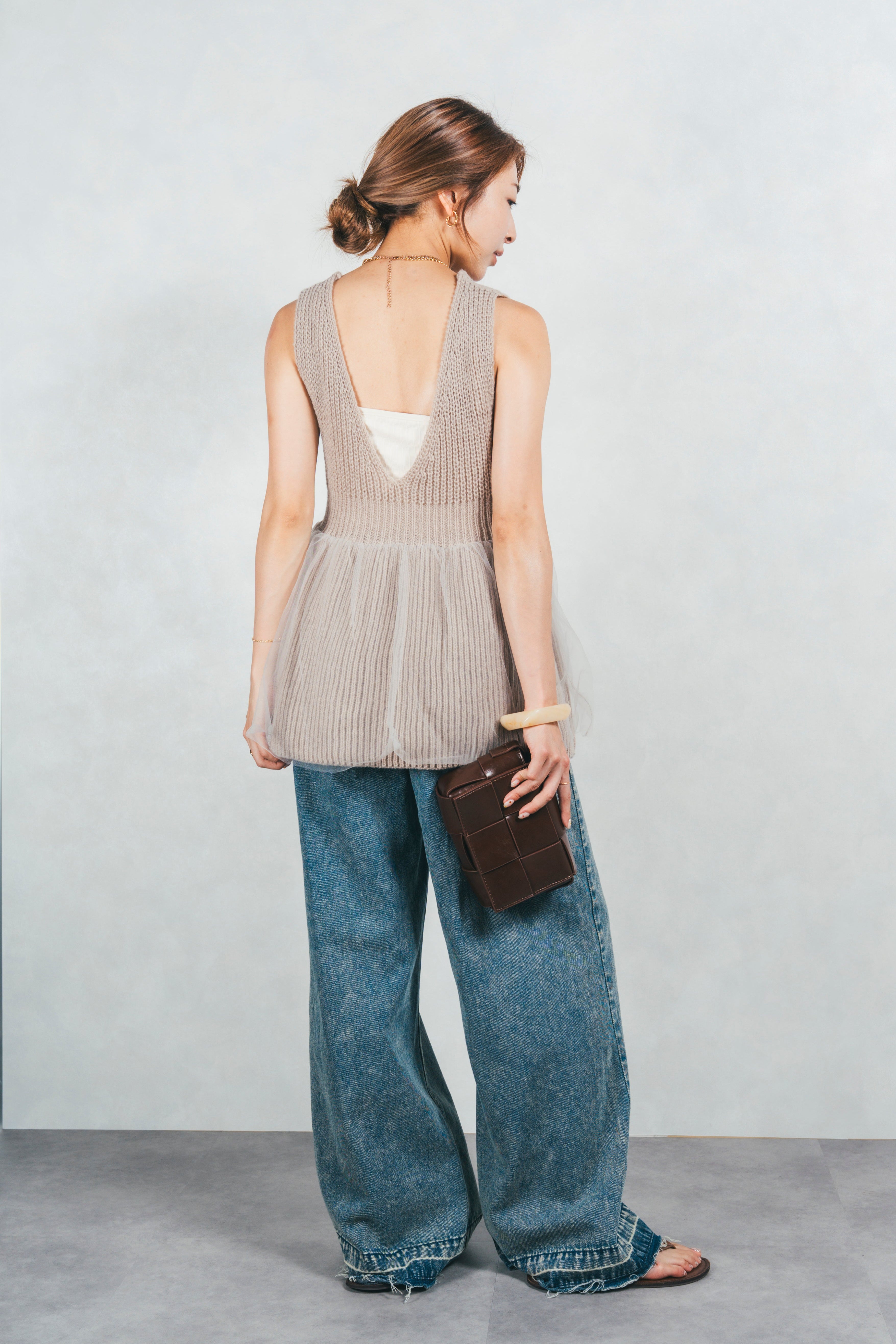 SET］シーサイドチュールペプラムニットベスト+［SIDE ウエストゴム