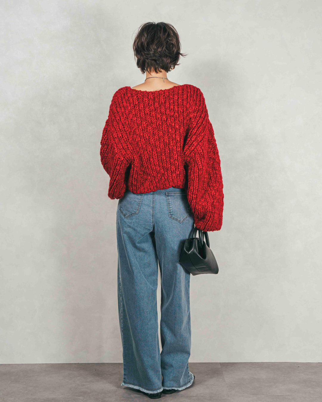 ［SET］ボリュームチャンキースラブ クロップドニット+センターシーム リラックスカラーデニム（2SET）