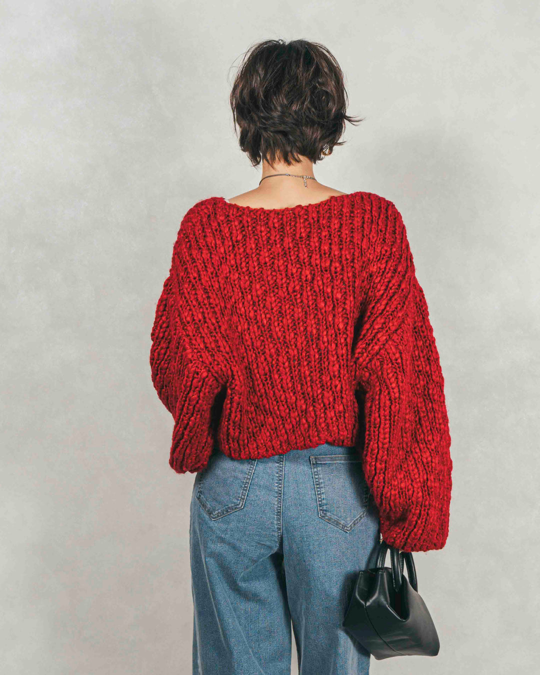 ［SET］ボリュームチャンキースラブ クロップドニット+センターシーム リラックスカラーデニム（2SET）