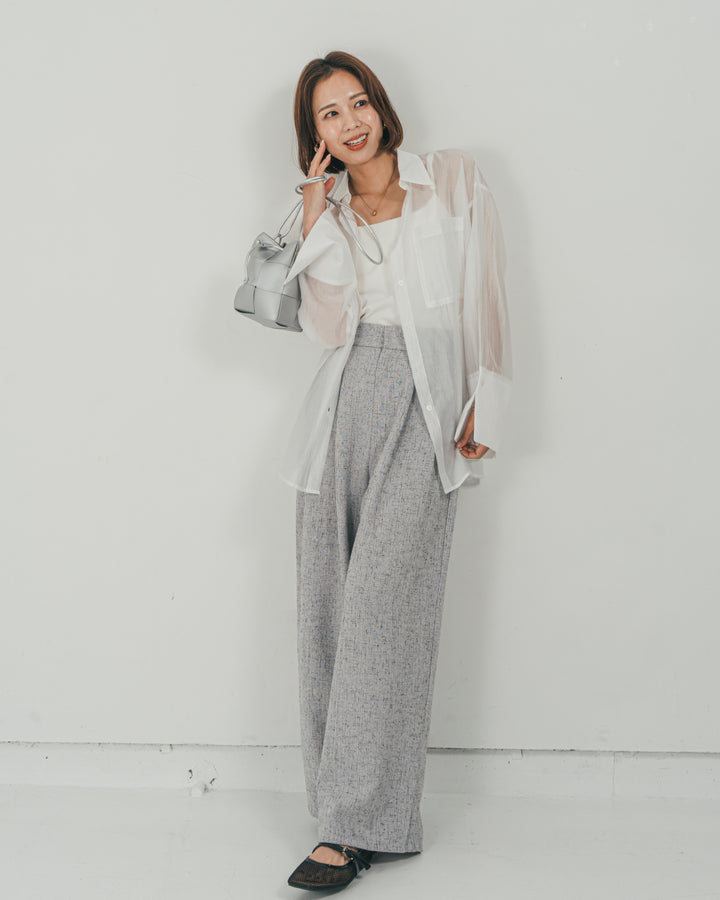［SET］Clear Sheer オーバーシャツ + Tweedダブルタックパンツ（2SET）