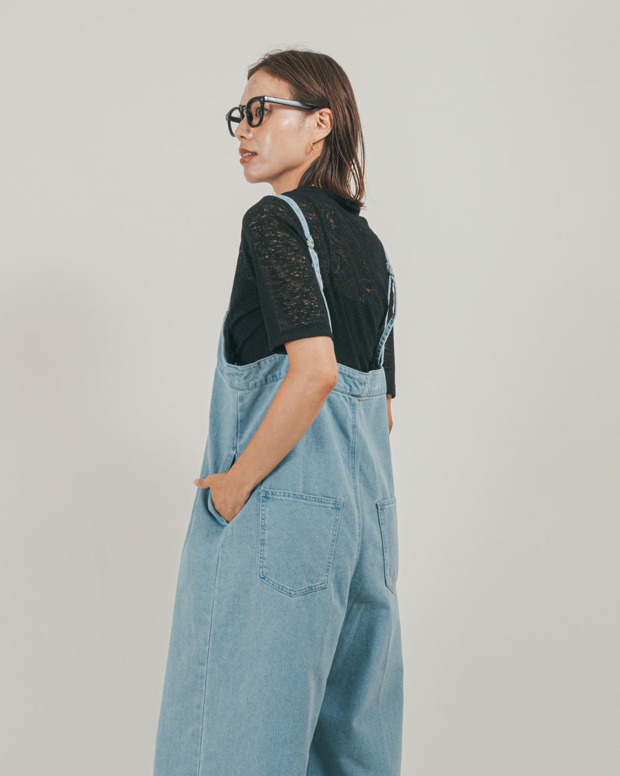 ［SET］接触冷感 10ozデニムオールインワン + カットレース ドレープTee（2SET）