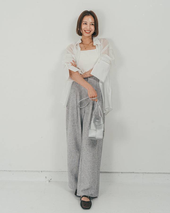 ［SET］Clear Sheer オーバーシャツ + Tweedダブルタックパンツ（2SET）