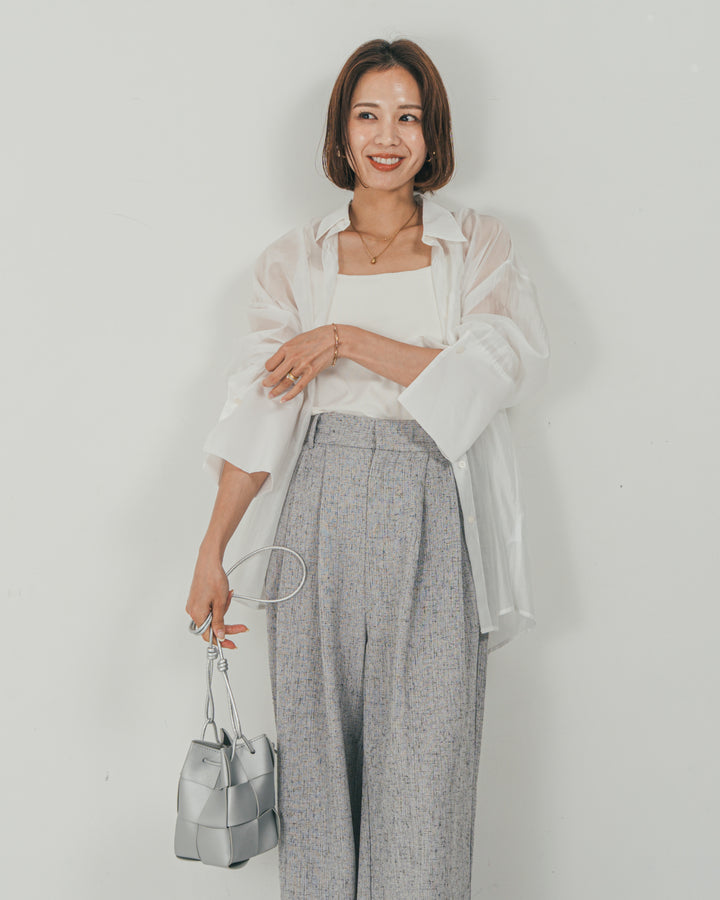 ［SET］Clear Sheer オーバーシャツ + Tweedダブルタックパンツ（2SET）