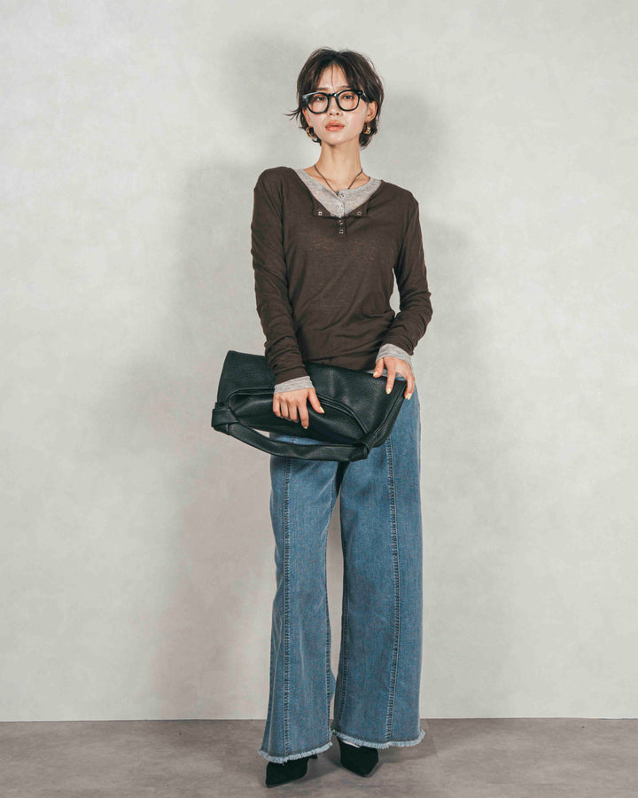 ［SET］Sheerリブヘンリーネックトップス+Sheerリブヘンリーネックトップス（2SET）