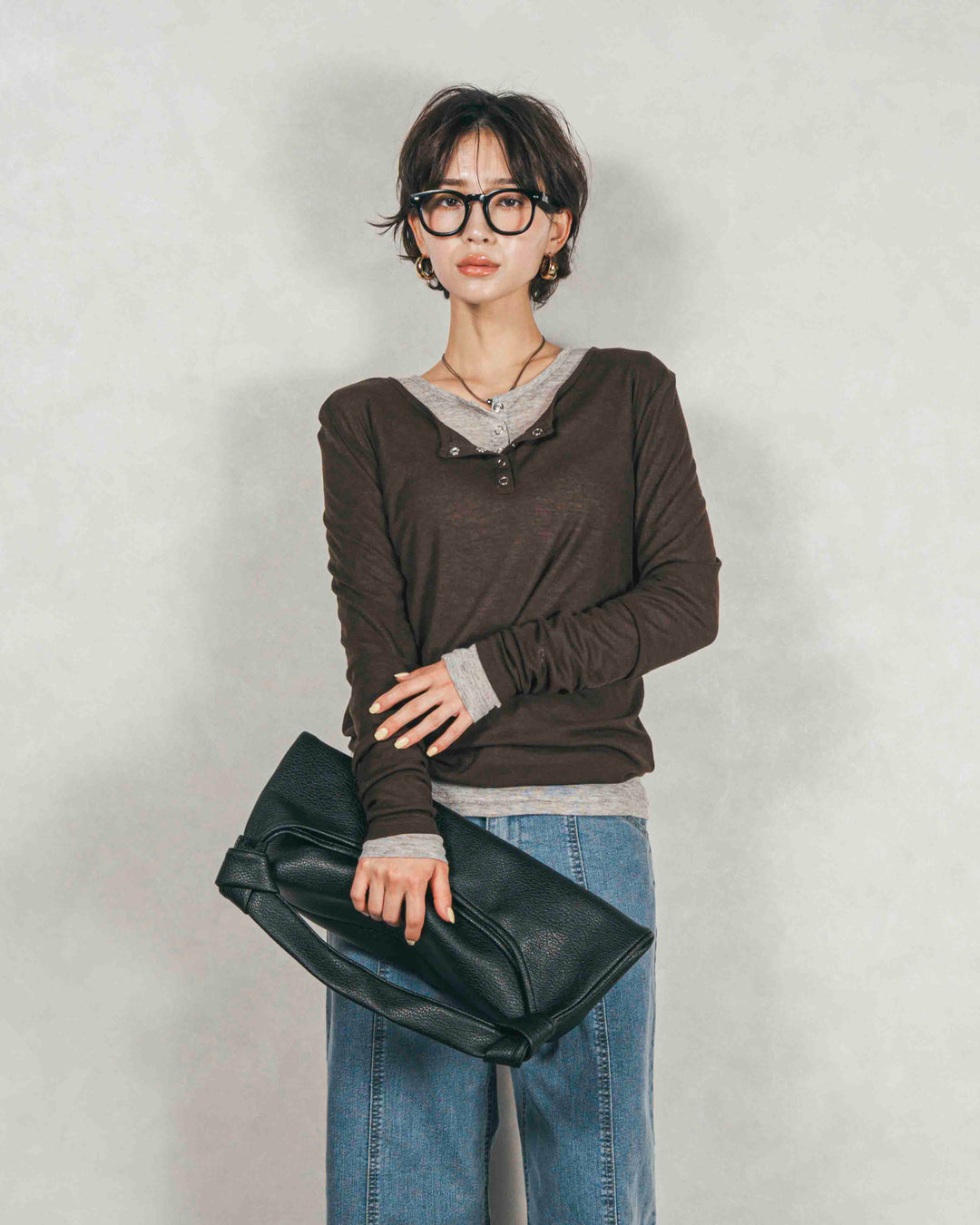 ［SET］Sheerリブヘンリーネックトップス+Sheerリブヘンリーネックトップス（2SET）