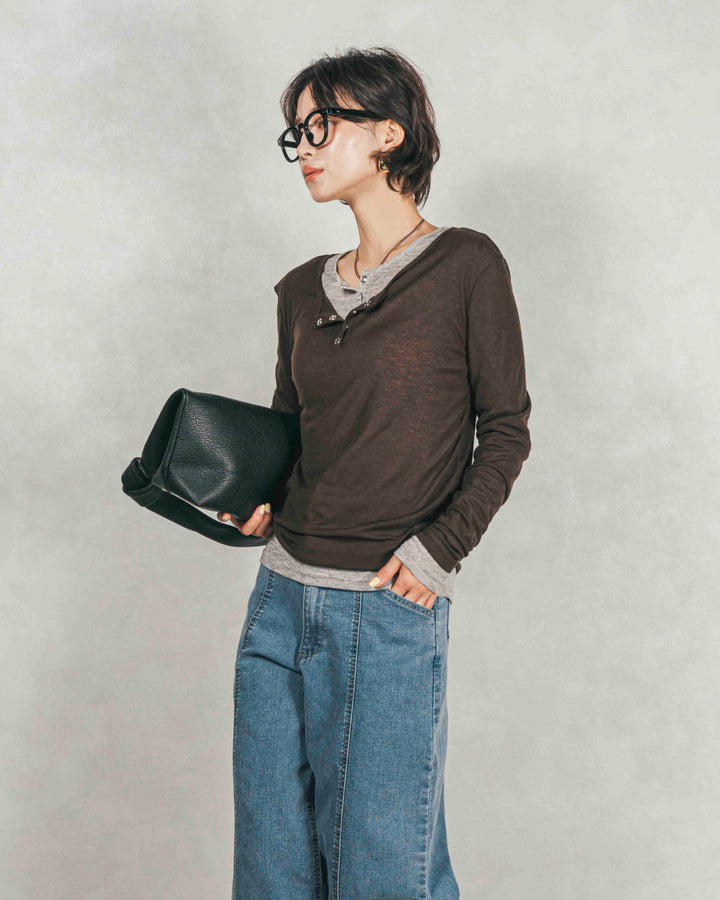 ［SET］Sheerリブヘンリーネックトップス+Sheerリブヘンリーネックトップス（2SET）