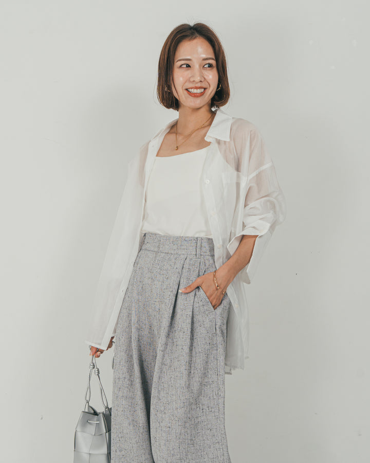 ［SET］Clear Sheer オーバーシャツ + Tweedダブルタックパンツ（2SET）