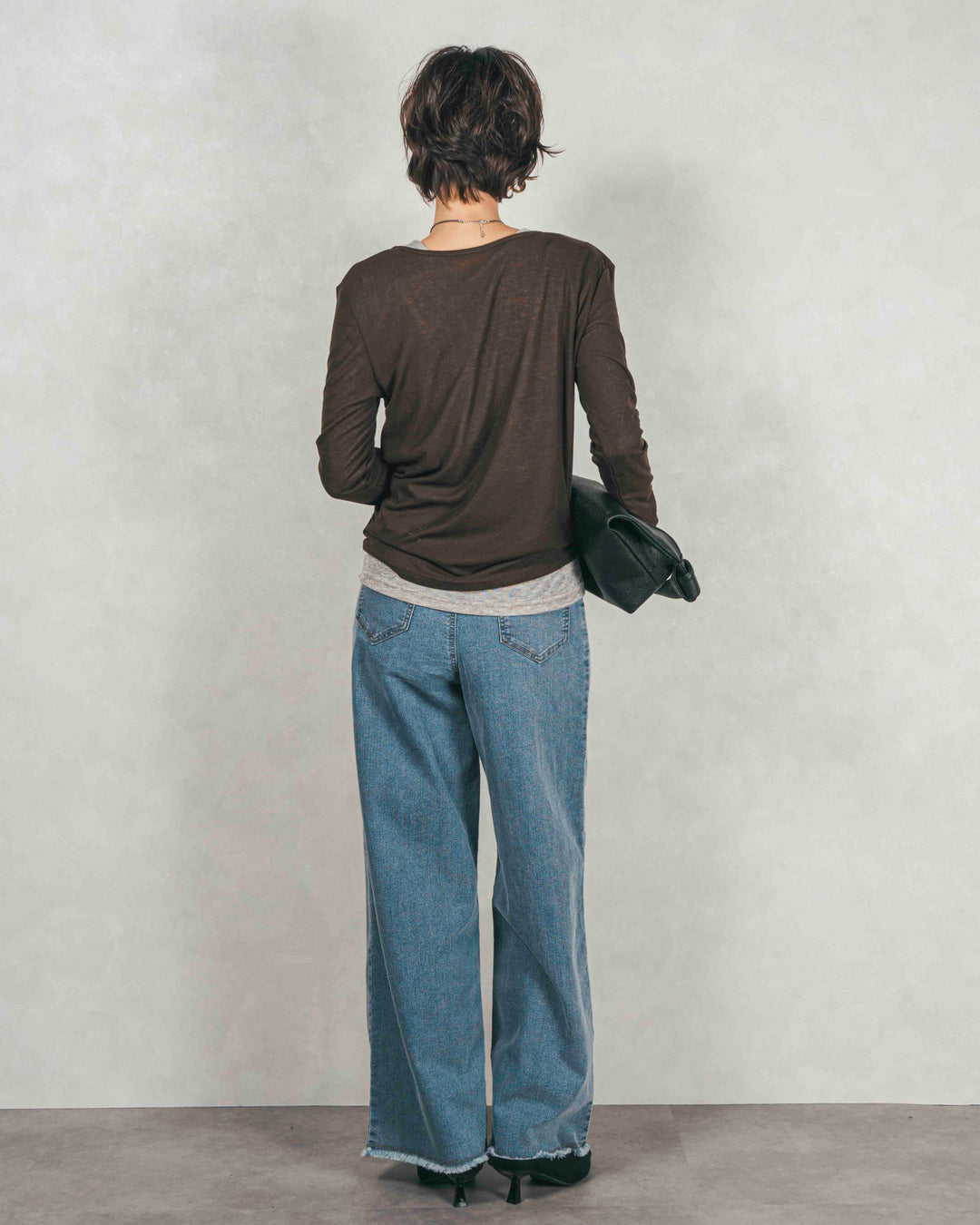 ［SET］Sheerリブヘンリーネックトップス+センターシーム リラックスカラーデニム（2SET）