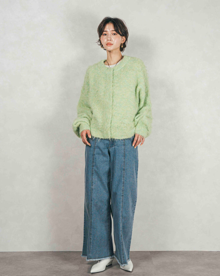［SET］ミックスヤーン2WAYカーディガン+センターシーム リラックスカラーデニム