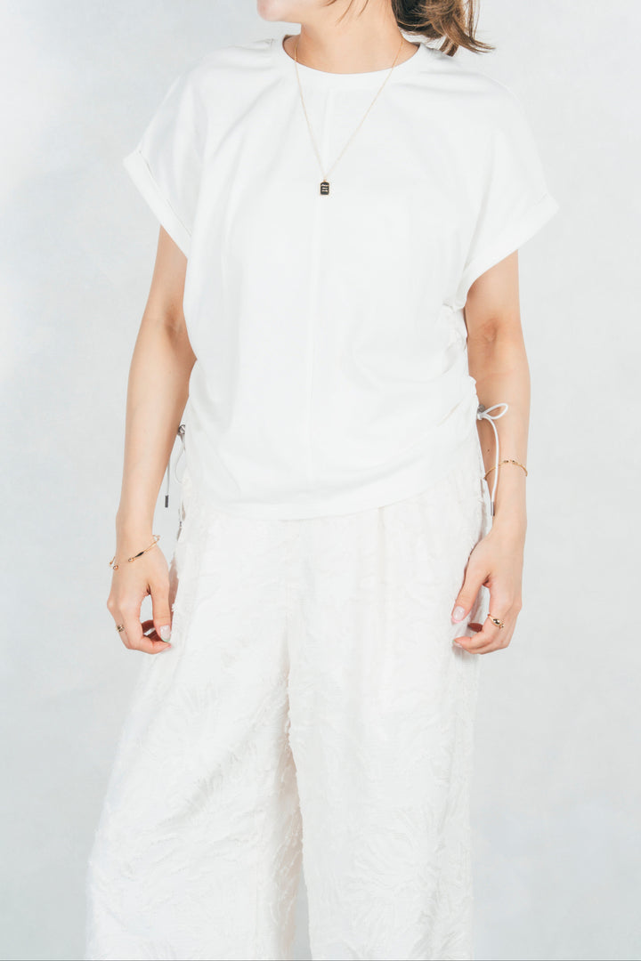 ［予約］［汗ガード］USAコットンサイドギャザーT (WHITE)