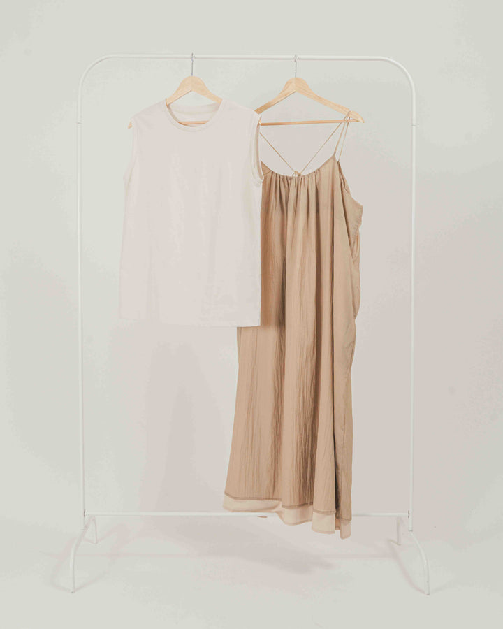 ［SET］Glow Sheer ナイロンキャミワンピース + 【COOL TOUCH】USAコットンノースリーブトップス（2SET）