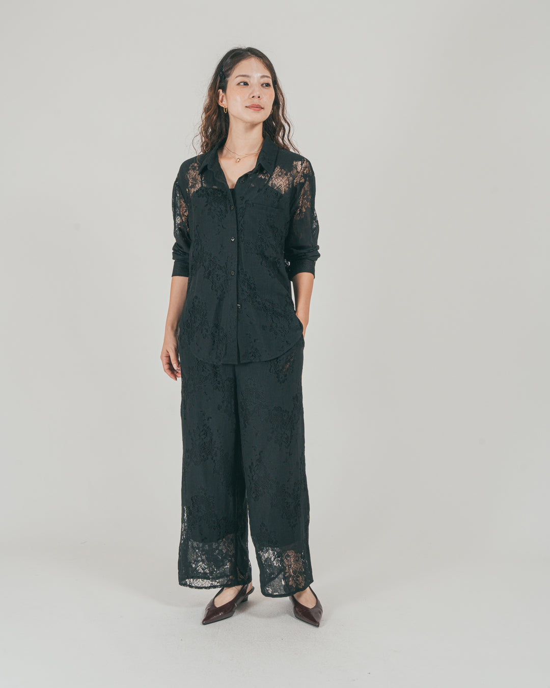 ［SET］Relaxレースシャツ + Relaxレースパンツ + 【接触冷感・UVカット・防臭】カップ付きリブキャミ（3SET）