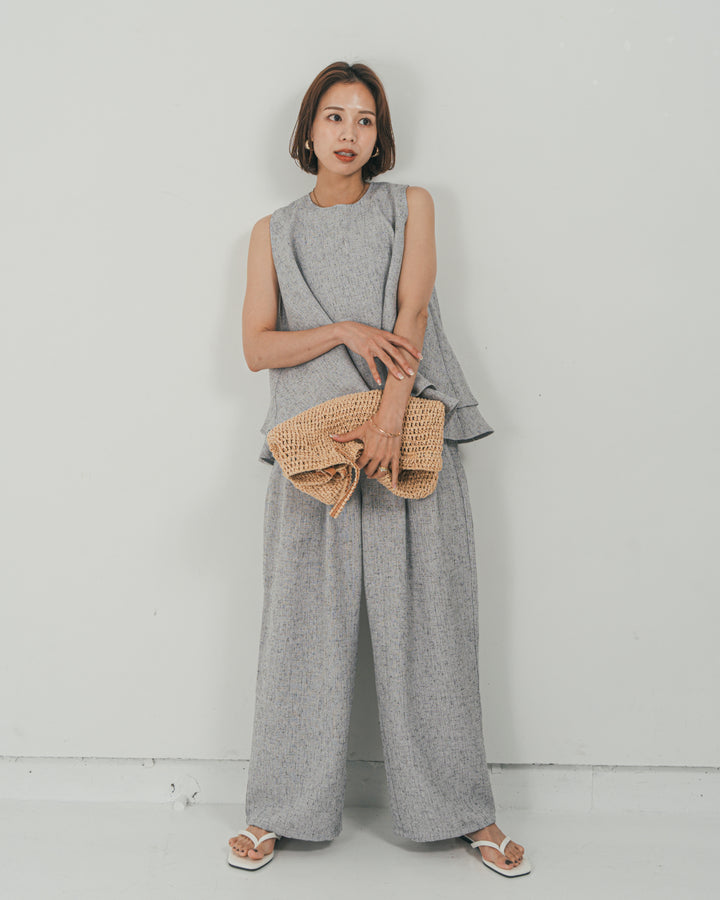 ［SET］Tweedノースリティアードタンクトップ + Tweedダブルタックパンツ（2SET）
