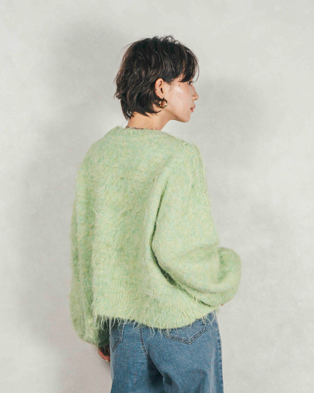 ミックスヤーン2WAYカーディガン (LIME GREEN)