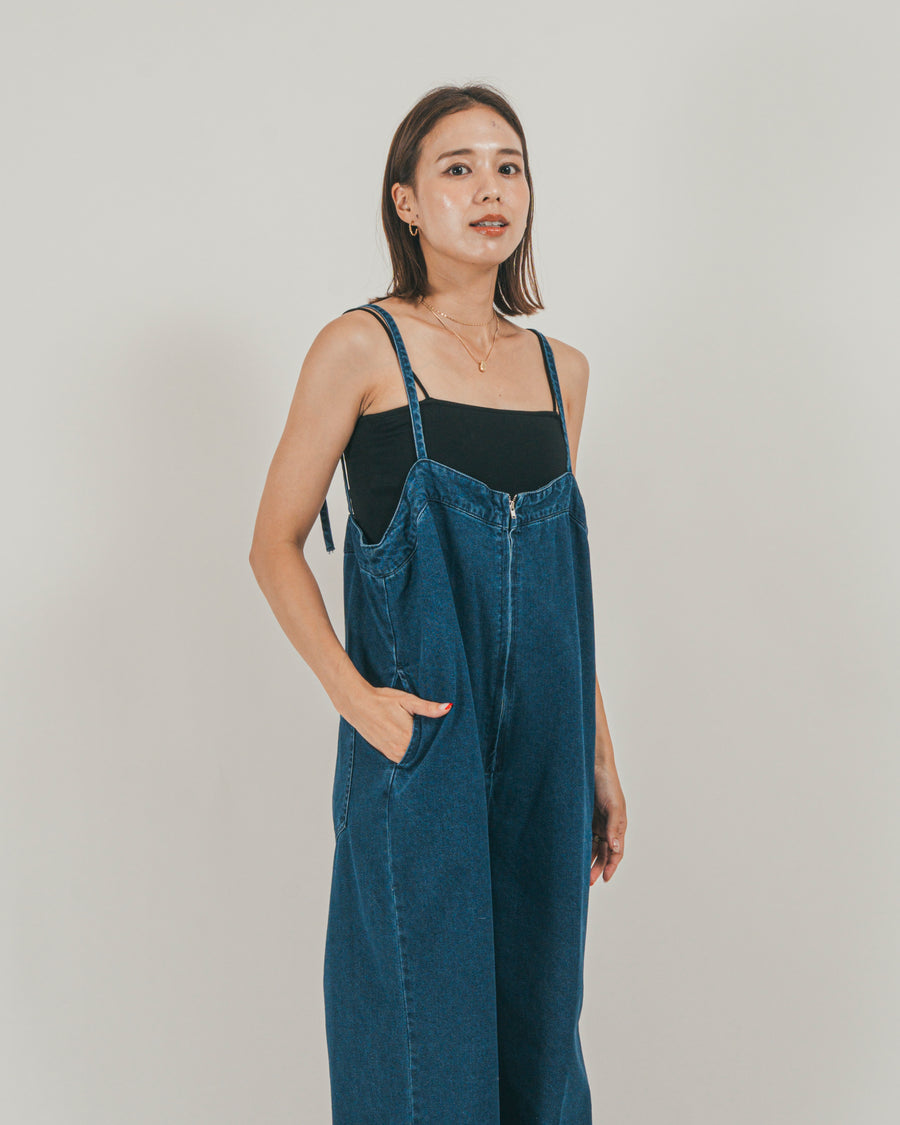 ［SET］接触冷感 10ozデニムオールインワン + 【接触冷感・UVカット・防臭】カップ付きリブキャミ（2SET）