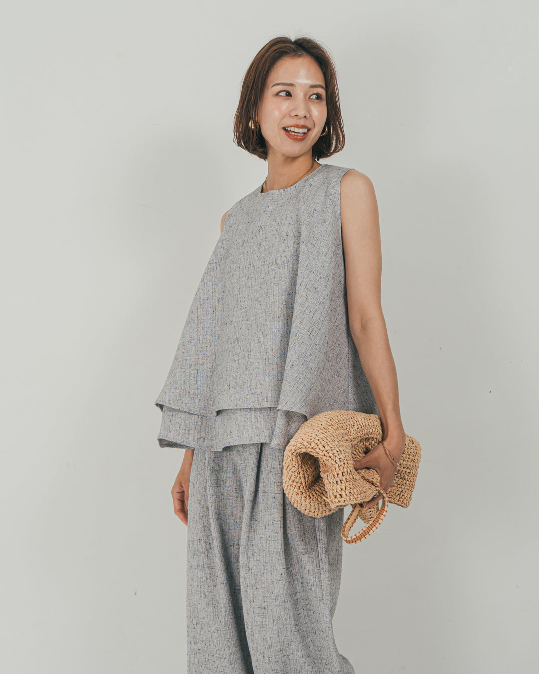 ［SET］Tweedノースリティアードタンクトップ + Tweedダブルタックパンツ（2SET）