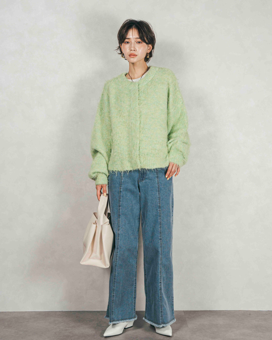 ミックスヤーン2WAYカーディガン (LIME GREEN)