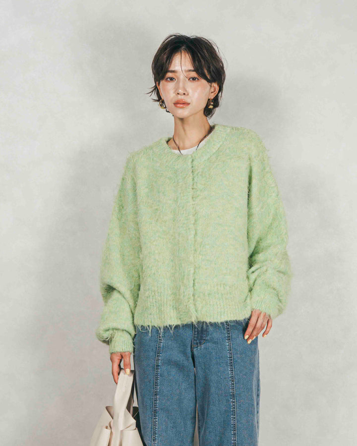 ［SET］ミックスヤーン2WAYカーディガン+センターシーム リラックスカラーデニム