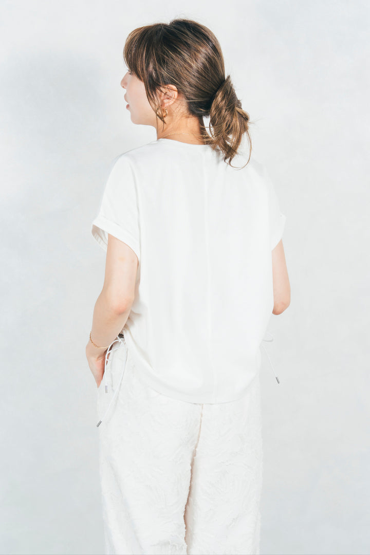 ［予約］［汗ガード］USAコットンサイドギャザーT (WHITE)