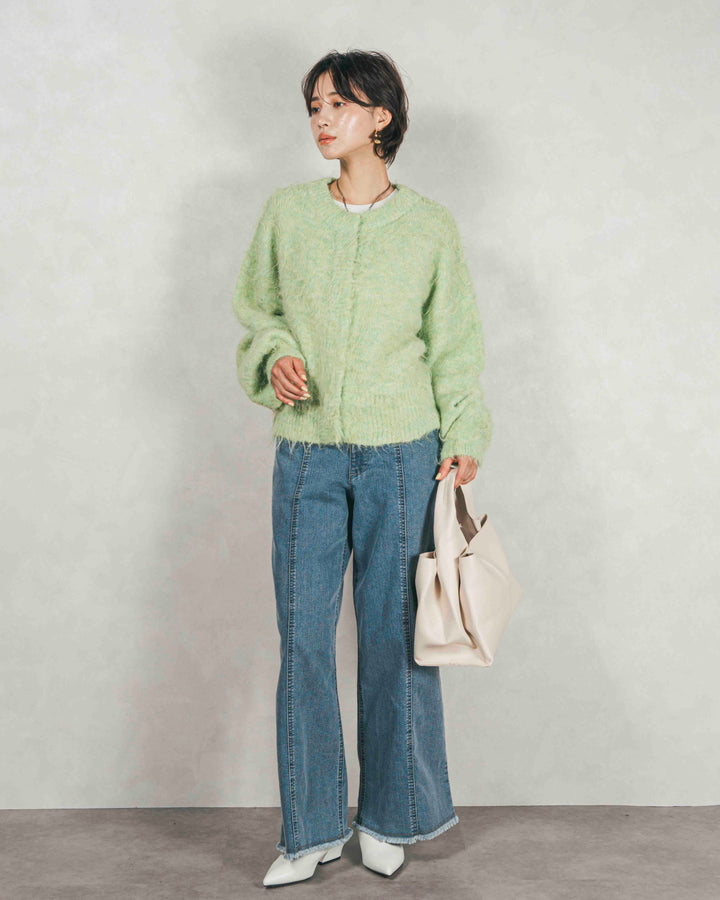 ［SET］ミックスヤーン2WAYカーディガン+センターシーム リラックスカラーデニム