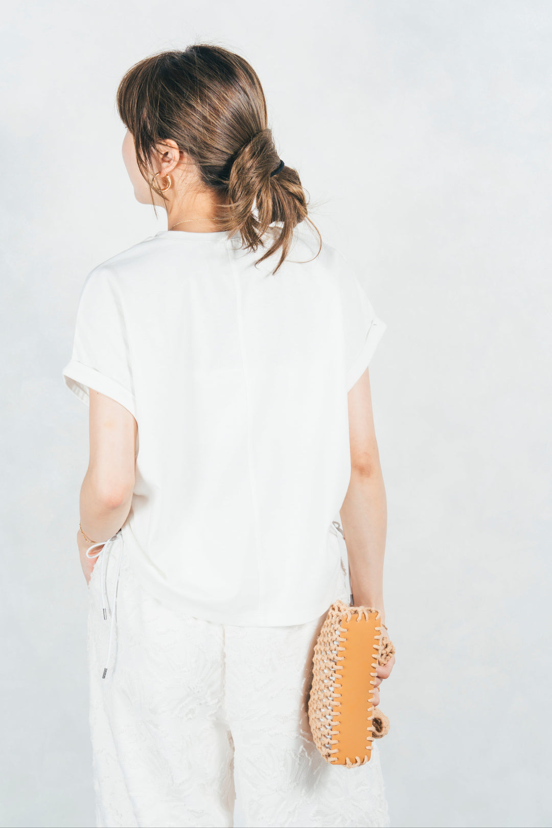 ［予約］［汗ガード］USAコットンサイドギャザーT (WHITE)