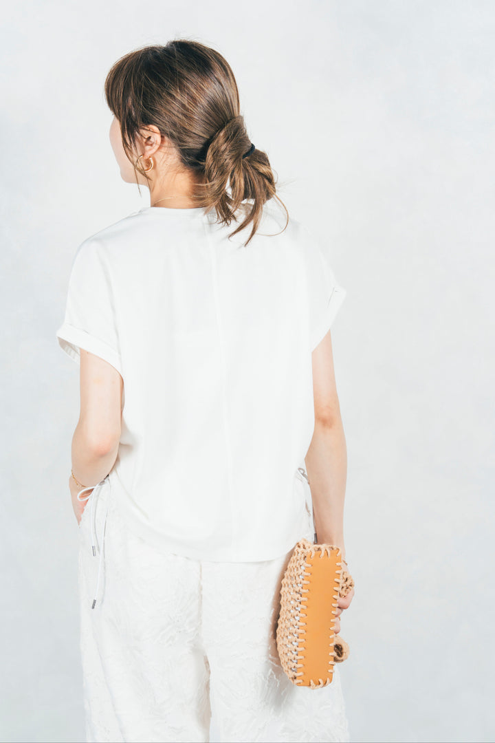 ［予約］［汗ガード］USAコットンサイドギャザーT (WHITE)