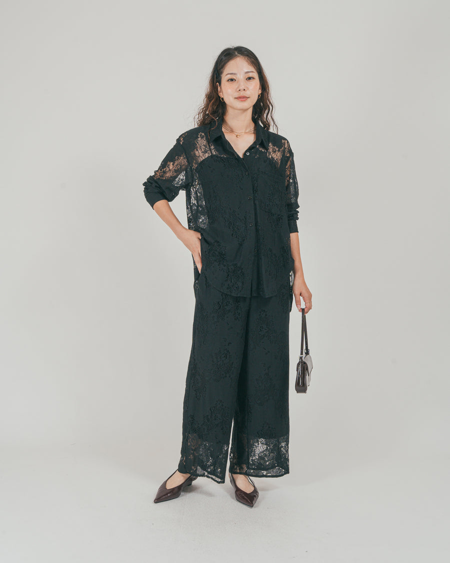 ［SET］Relaxレースシャツ + Relaxレースパンツ + 【接触冷感・UVカット・防臭】カップ付きリブキャミ（3SET）