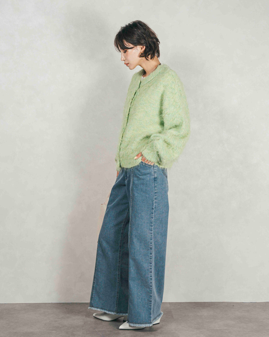 ミックスヤーン2WAYカーディガン (LIME GREEN)