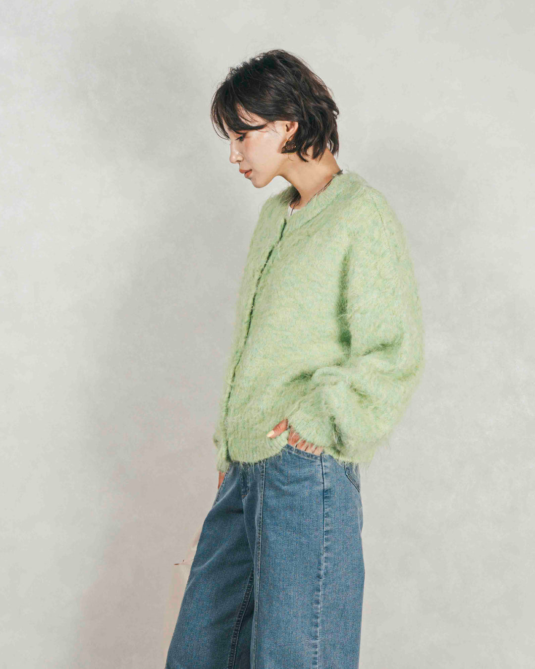 ミックスヤーン2WAYカーディガン (LIME GREEN)