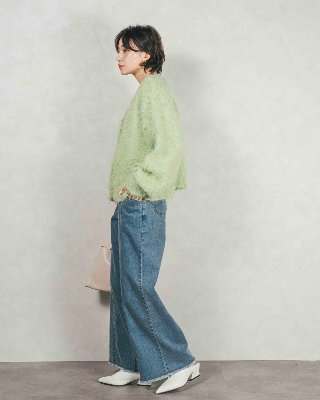 ［SET］ミックスヤーン2WAYカーディガン+センターシーム リラックスカラーデニム