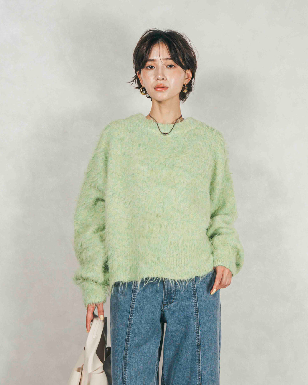 ［SET］ミックスヤーン2WAYカーディガン+センターシーム リラックスカラーデニム