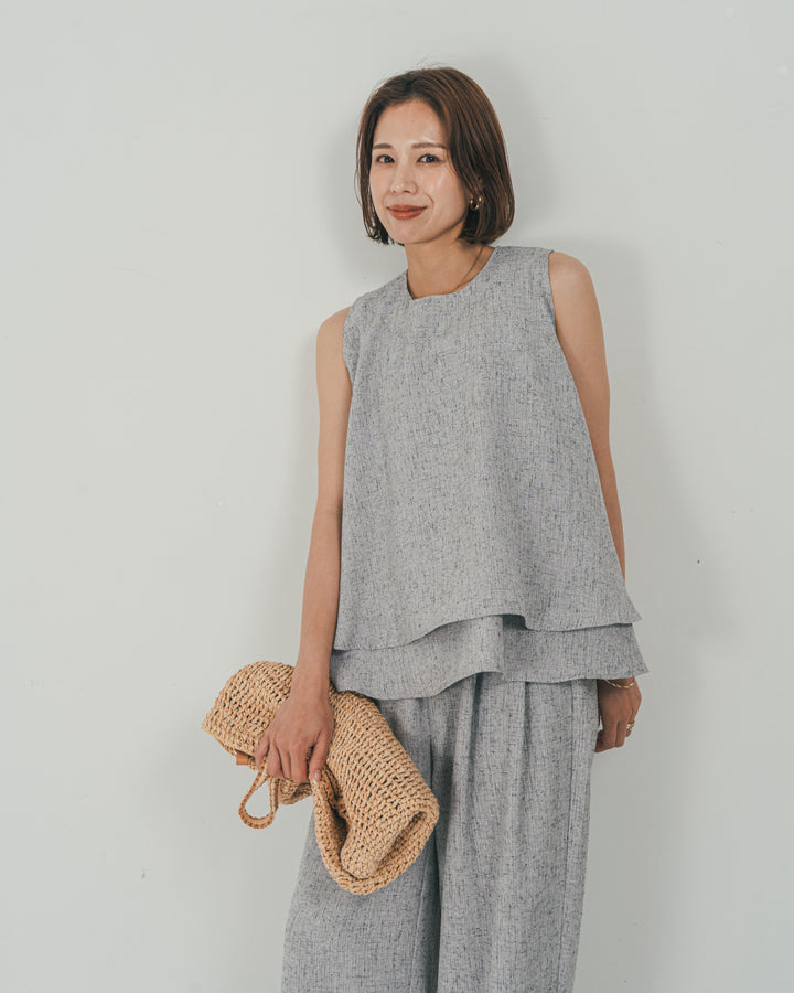 ［SET］Tweedノースリティアードタンクトップ + Tweedテイラードジレ + Tweedダブルタックパンツ（3SET）