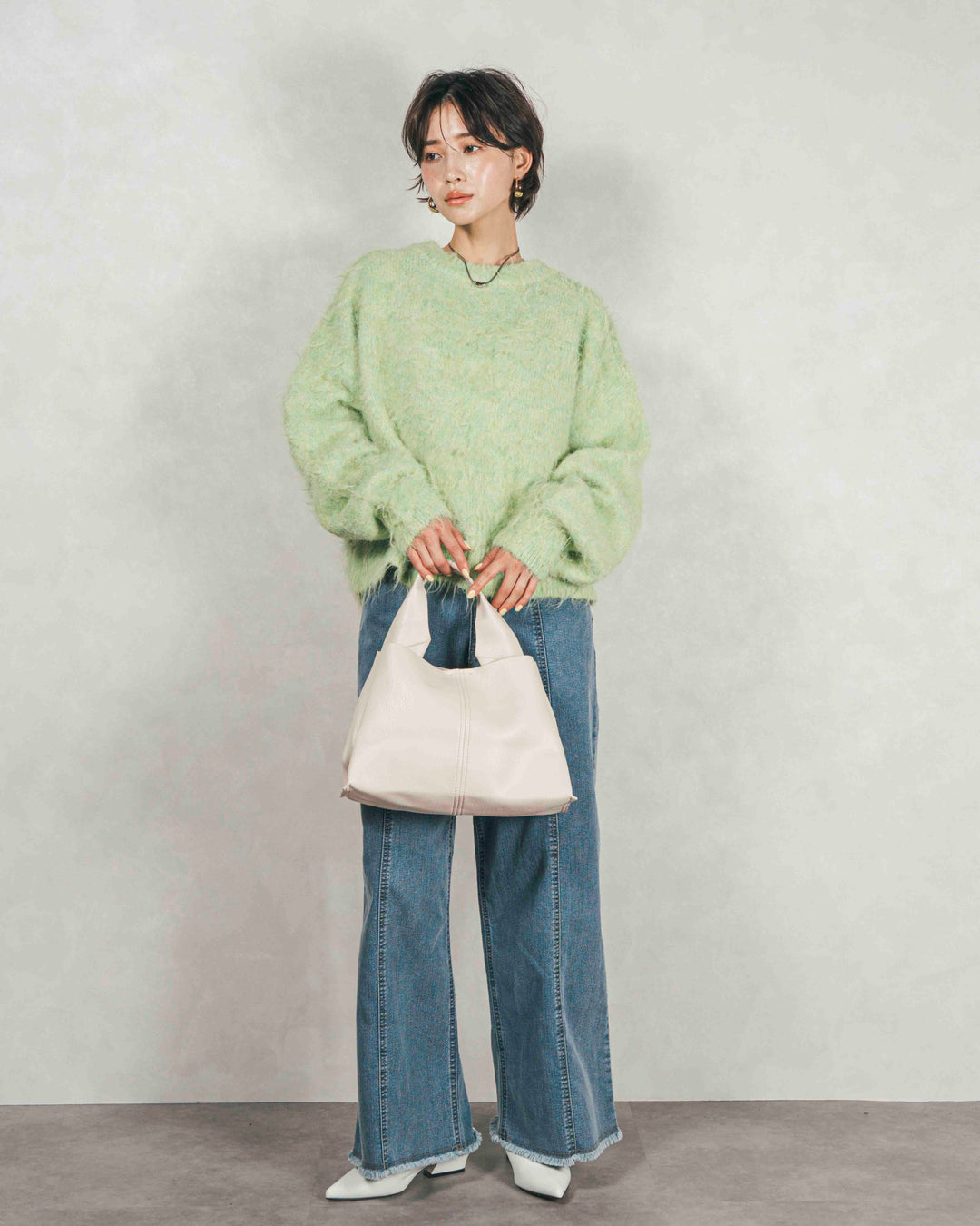 ［SET］ミックスヤーン2WAYカーディガン+センターシーム リラックスカラーデニム