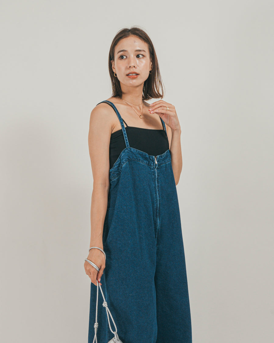 ［SET］接触冷感 10ozデニムオールインワン + 【接触冷感・UVカット・防臭】カップ付きリブキャミ（2SET）
