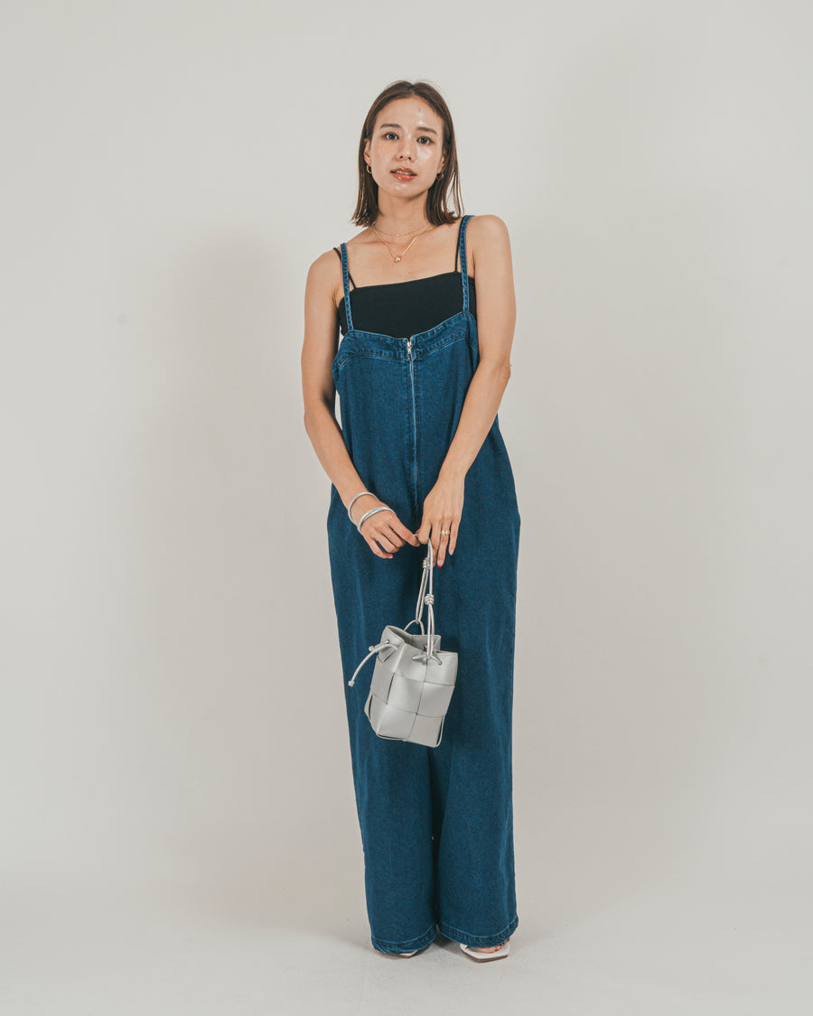 ［SET］接触冷感 10ozデニムオールインワン + 【接触冷感・UVカット・防臭】カップ付きリブキャミ（2SET）