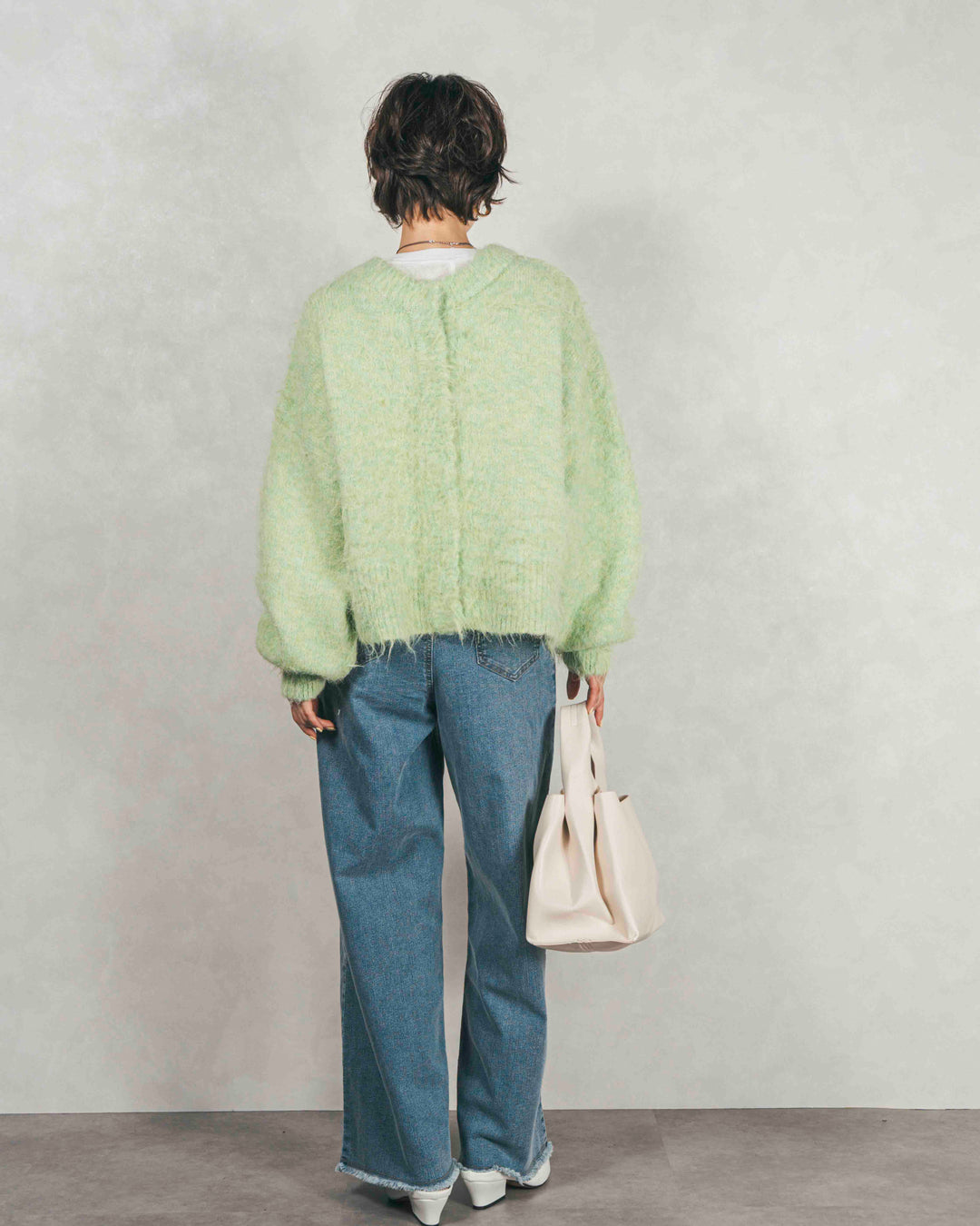 ［SET］ミックスヤーン2WAYカーディガン+センターシーム リラックスカラーデニム