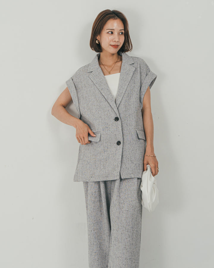 ［SET］Tweedノースリティアードタンクトップ + Tweedテイラードジレ + Tweedダブルタックパンツ（3SET）