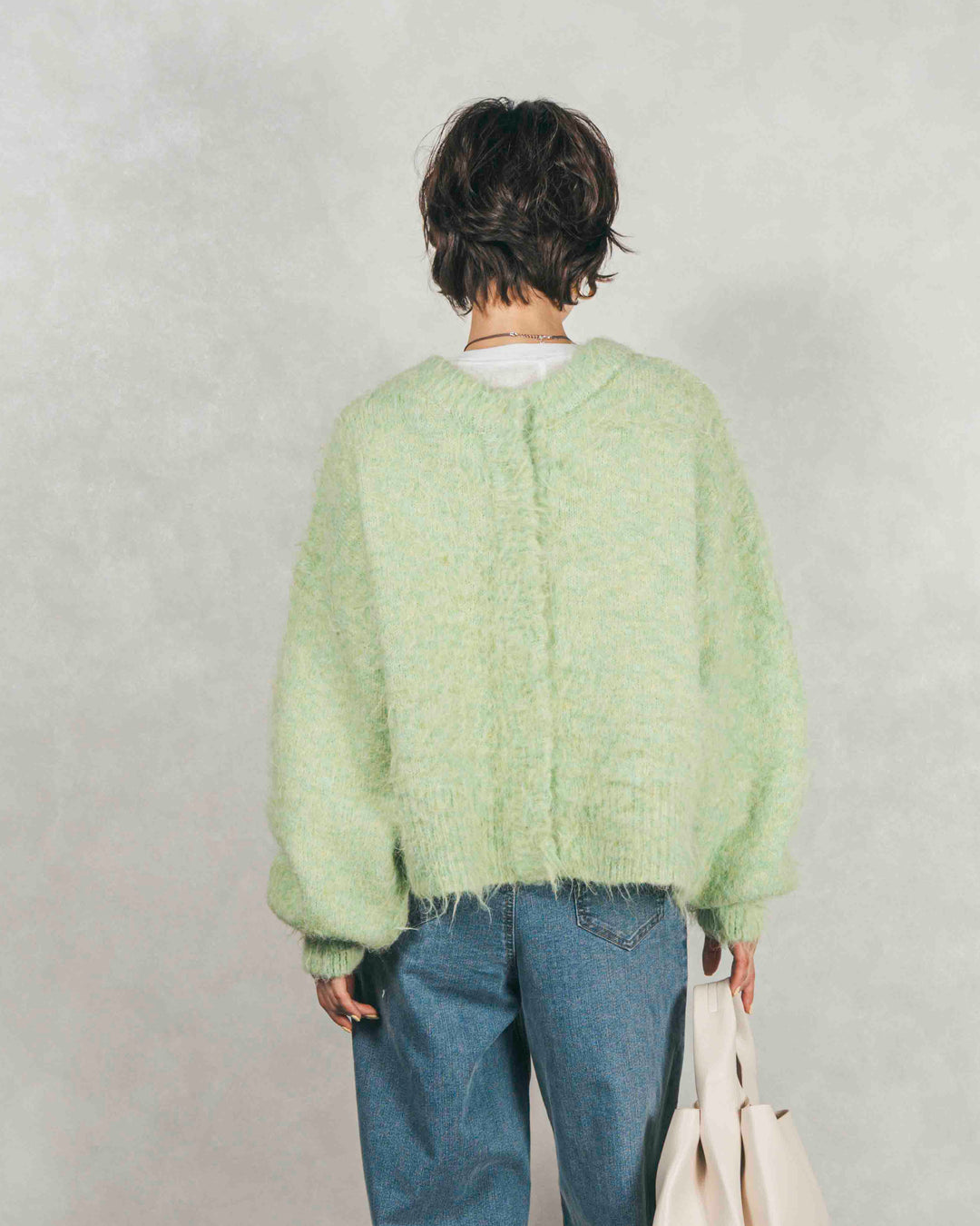 ［SET］ミックスヤーン2WAYカーディガン+センターシーム リラックスカラーデニム