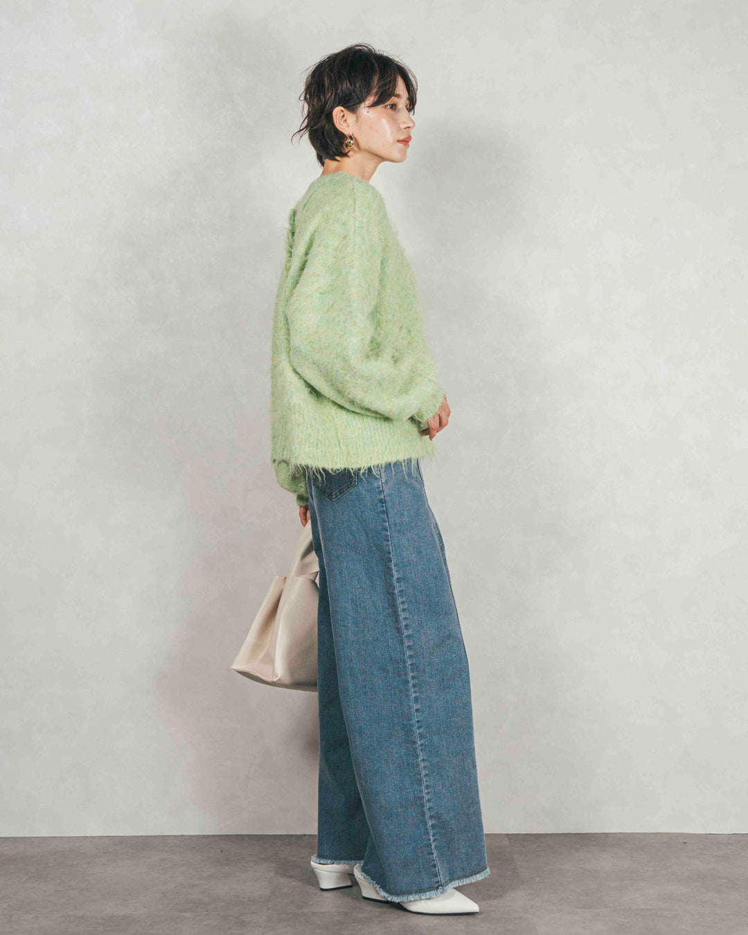 ミックスヤーン2WAYカーディガン (LIME GREEN)