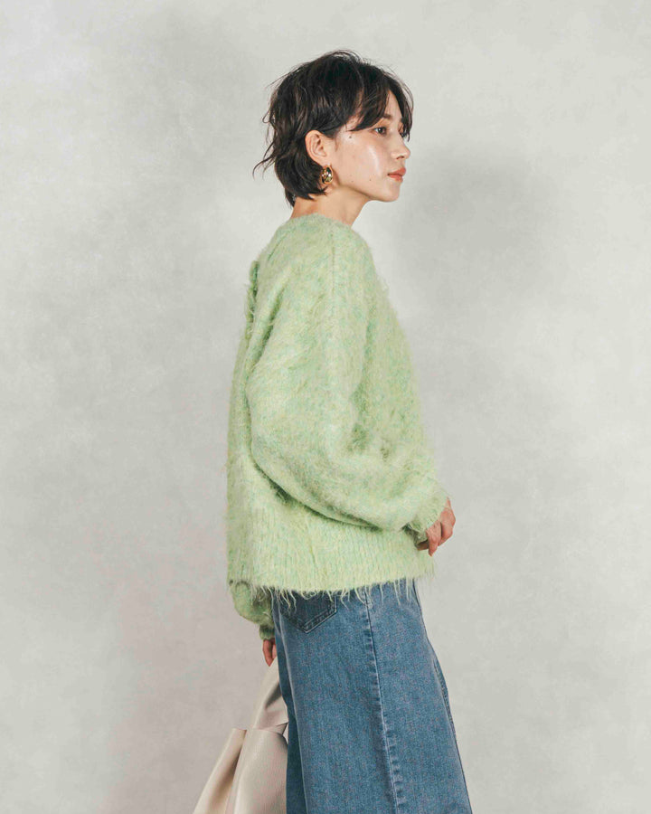 ミックスヤーン2WAYカーディガン (LIME GREEN)