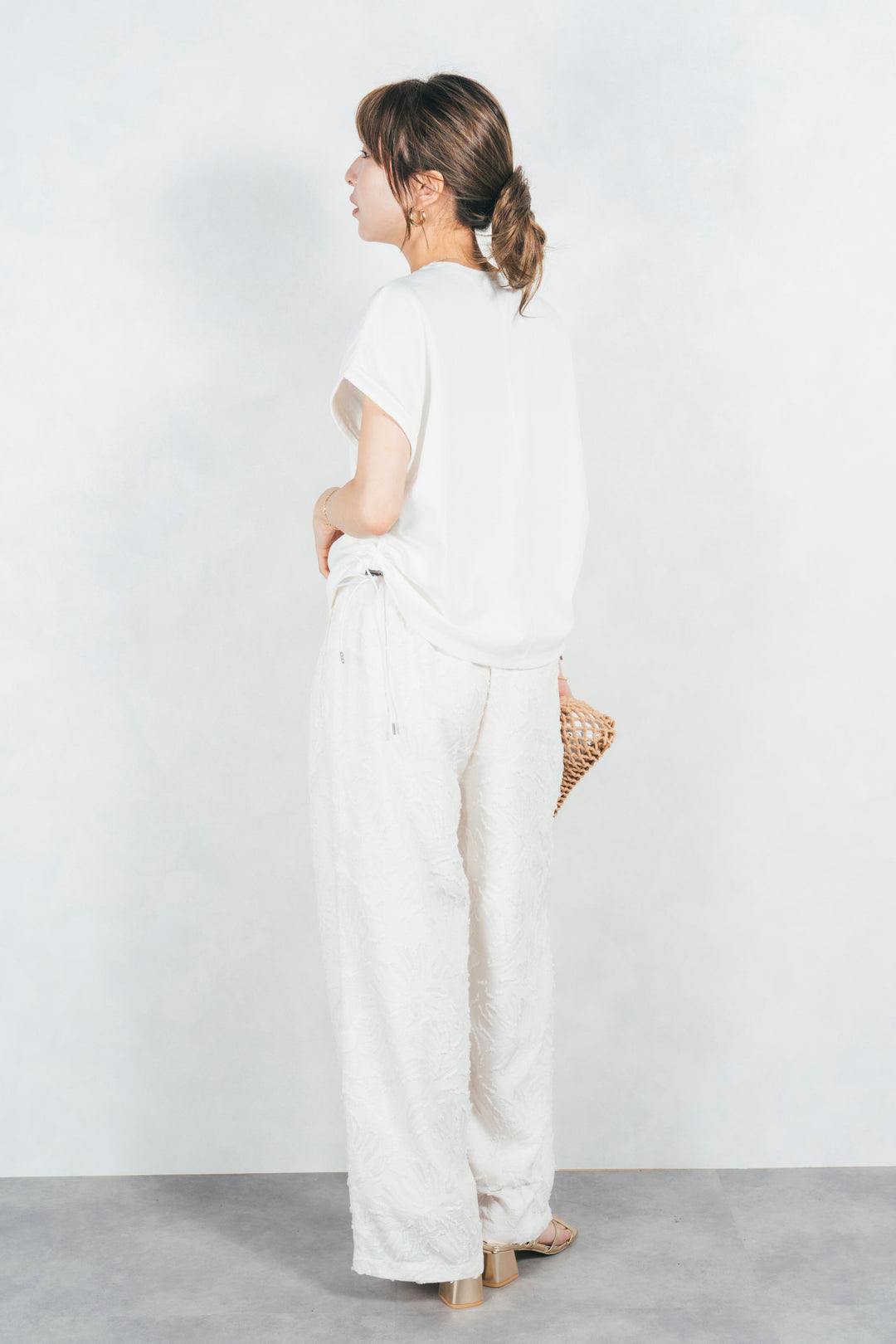 ［予約］［汗ガード］USAコットンサイドギャザーT (WHITE)