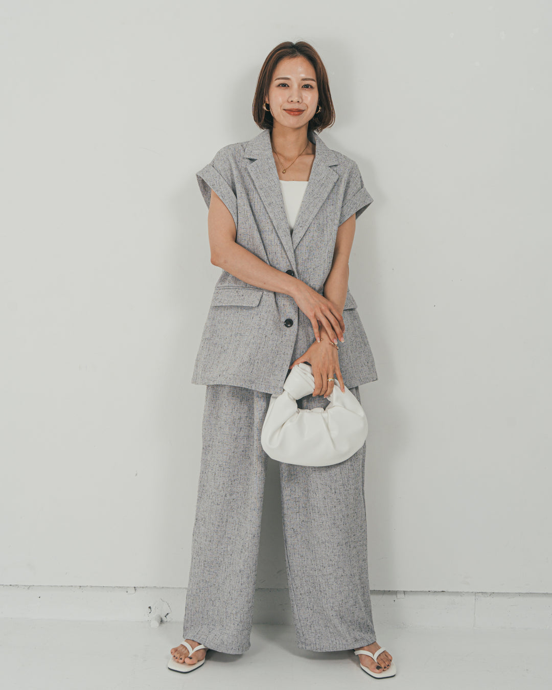［SET］Tweedノースリティアードタンクトップ + Tweedテイラードジレ + Tweedダブルタックパンツ（3SET）