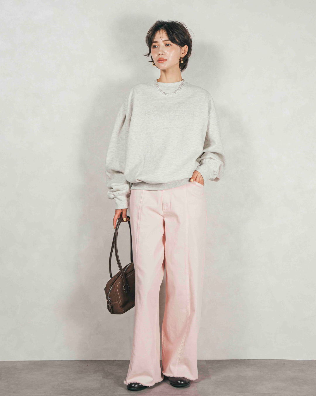 センターシーム リラックスカラーデニム (PINK)