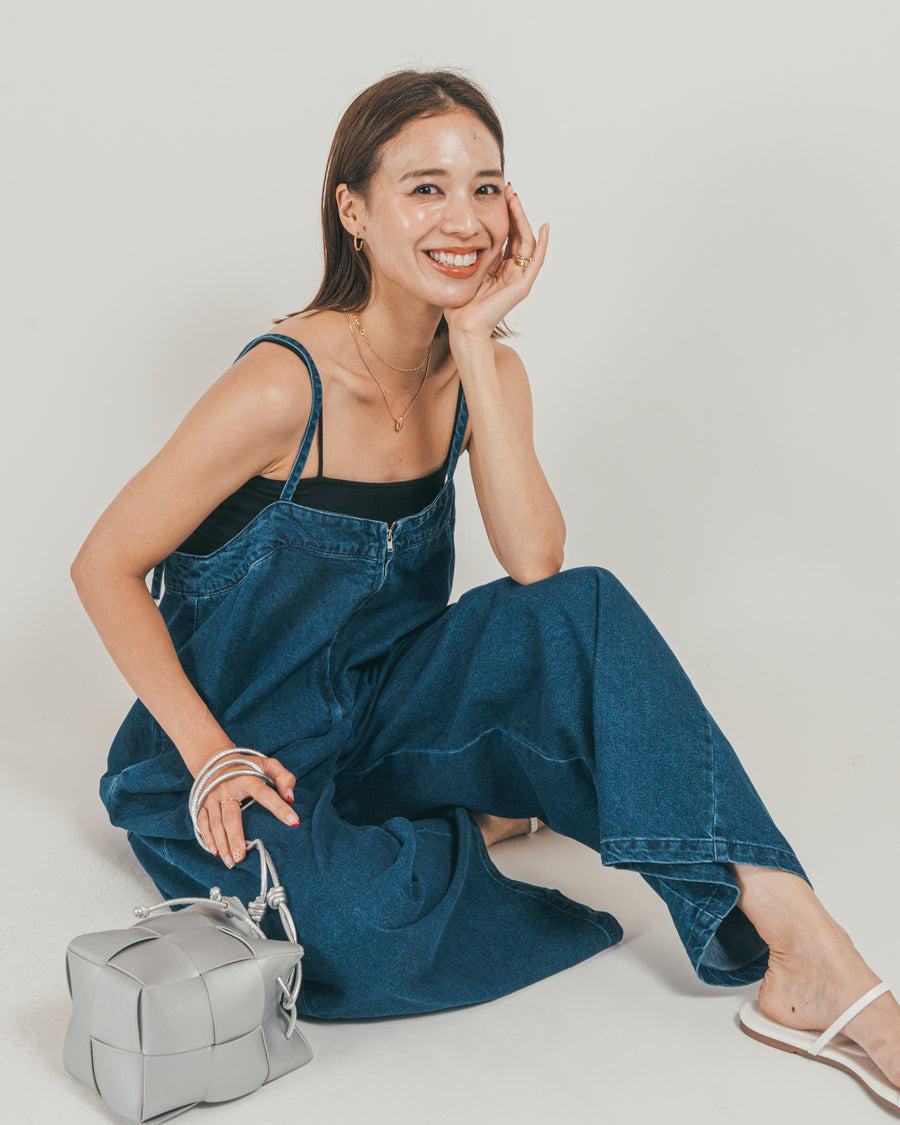 ［SET］接触冷感 10ozデニムオールインワン + 【接触冷感・UVカット・防臭】カップ付きリブキャミ（2SET）