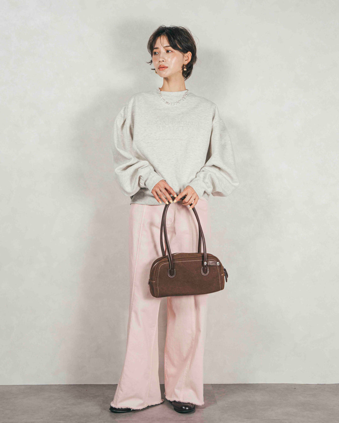 ［SET］裏起毛フロッキーLogoスウェット+センターシーム リラックスカラーデニム（2SET）